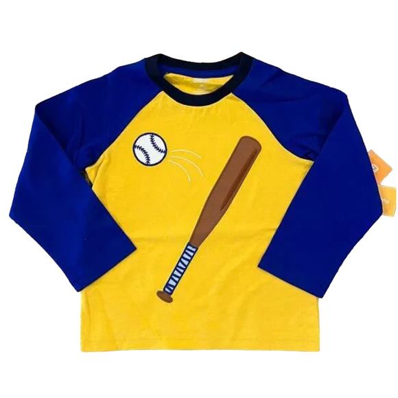 NWT Gymboree Blue & Gold W/Embroidered Baseball Bat & Ball Shirt - Picture 1 of 8